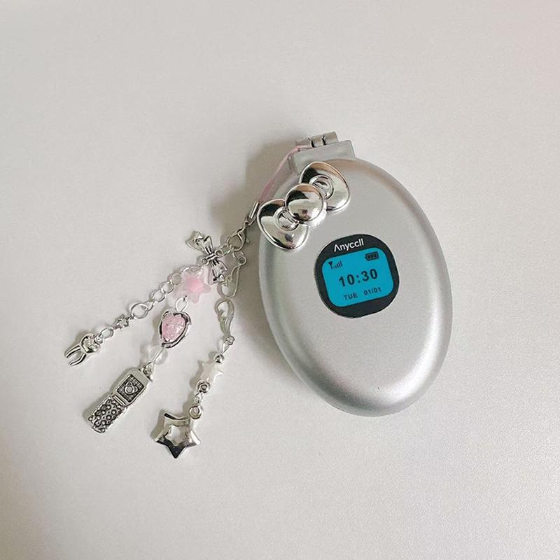 Y2K Retro Simulation Flip Phone Folding Air Cushion Comb Makeup Mirror Bag Hanging Accessories Backpack Waist Hanging Decor