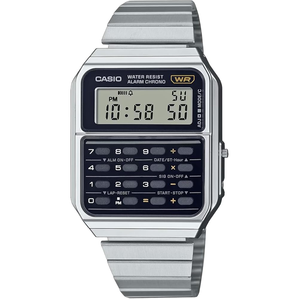 Casio Vintage Series Digital Watch CA-500WE-1A Unisex Silver Metal Band 8-Digit Calculator Function