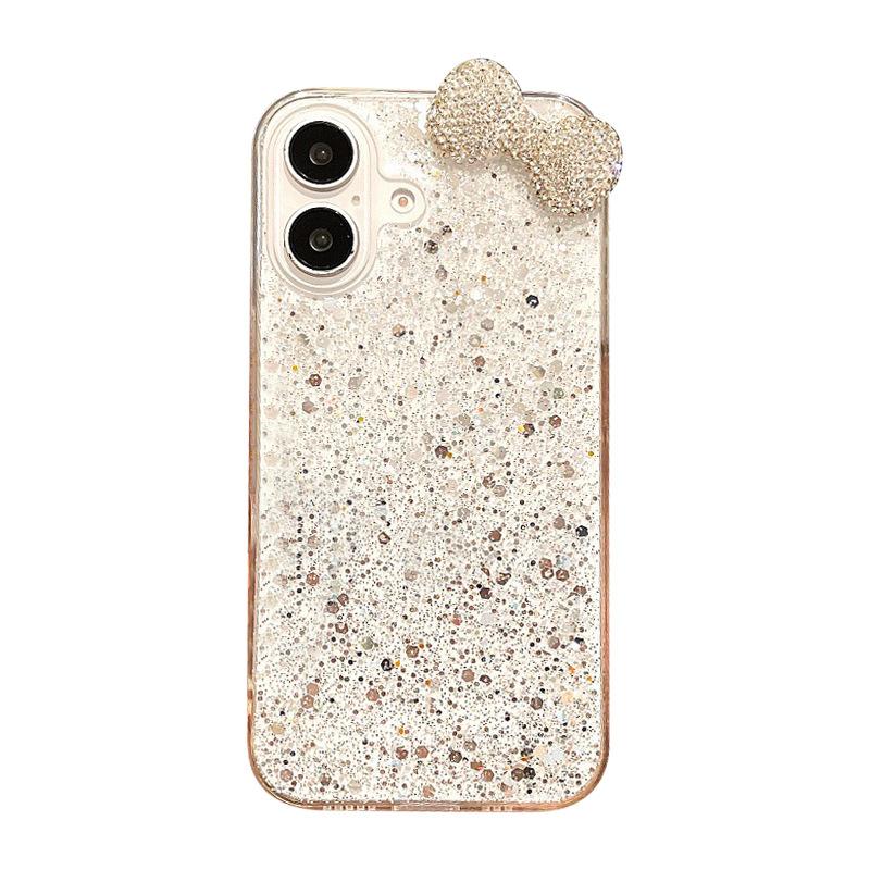 Epoxy glitter sequined bow mobile phone case for Apple 17Promax rhinestone Iphone16 women's 14 soft