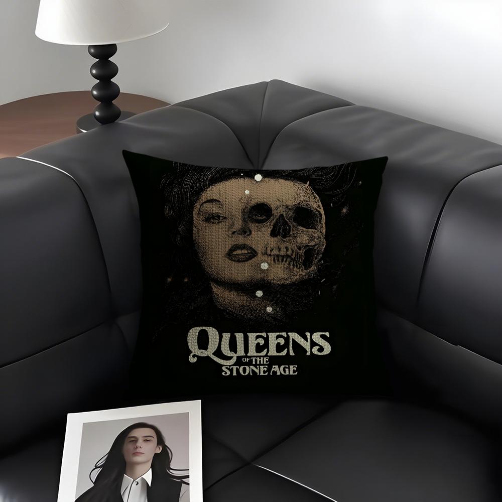 QQueens Of The StoneE Age Cushion Cover Natural Linen Organic Fabric DoubleSided Printing Sofa Home Decor Gift Pillow Case