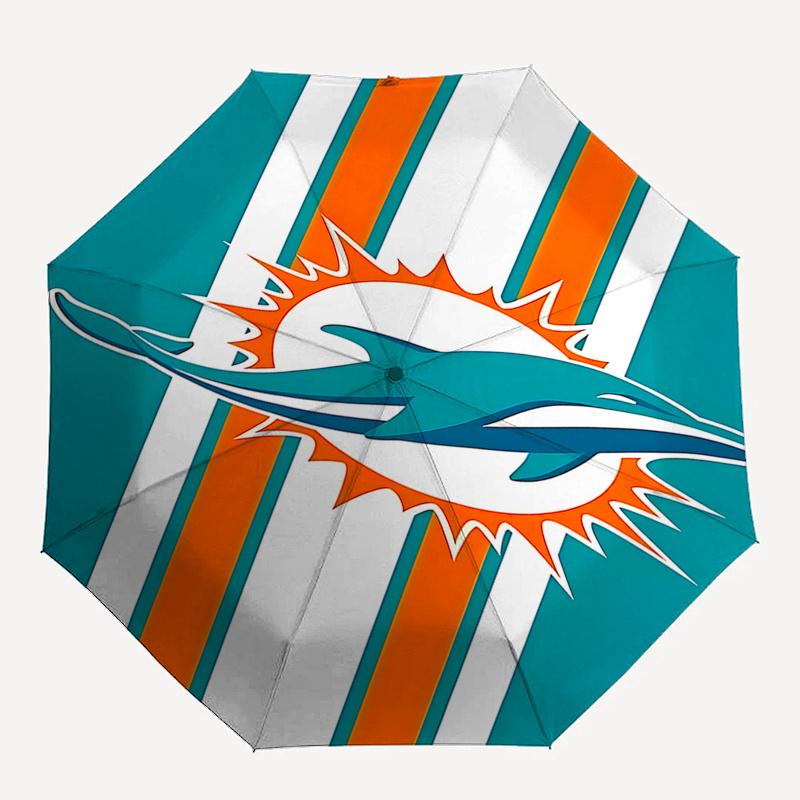 Miami Dolphins Logo Automatic Opening Folding Umbrella - Portable 3-Fold Design with 8-Bone Iron Frame, Perfect for Fans and Outdoor Use, Id