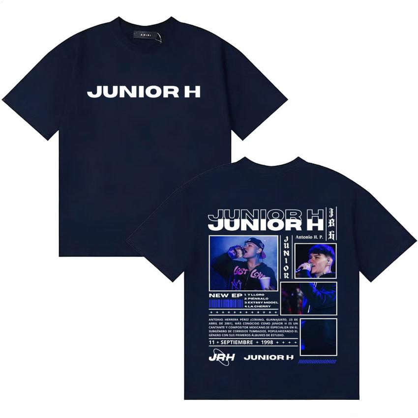 Streetwear Rapper Junior H New Album Tour T Shirt Unisex Women Short Sleeve Gothic Double Sided Print Hip Hop Casual Y2K Tee Unisex