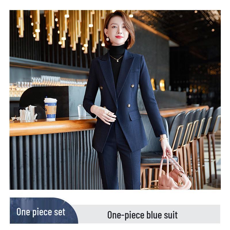 Women s Blue Striped Professional Suit: Autumn Style for Business Consultants and Managers L