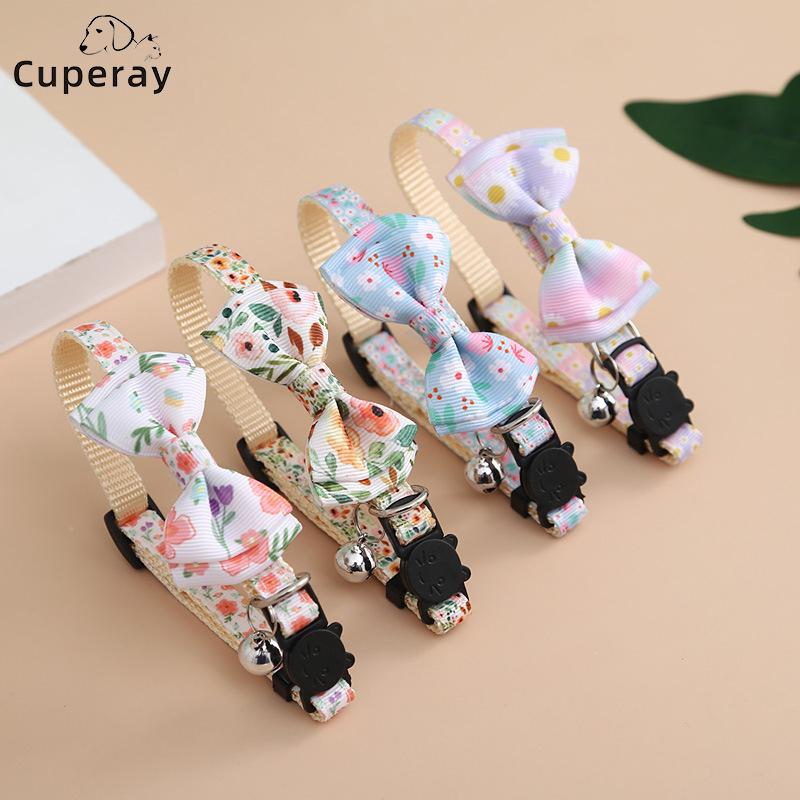 Classic Bow Cat Collar Adjustable Pet Collars with Bell Cute Printed Puppy Collar Durable for Cats and Puppy Neck Accessory Accessories
