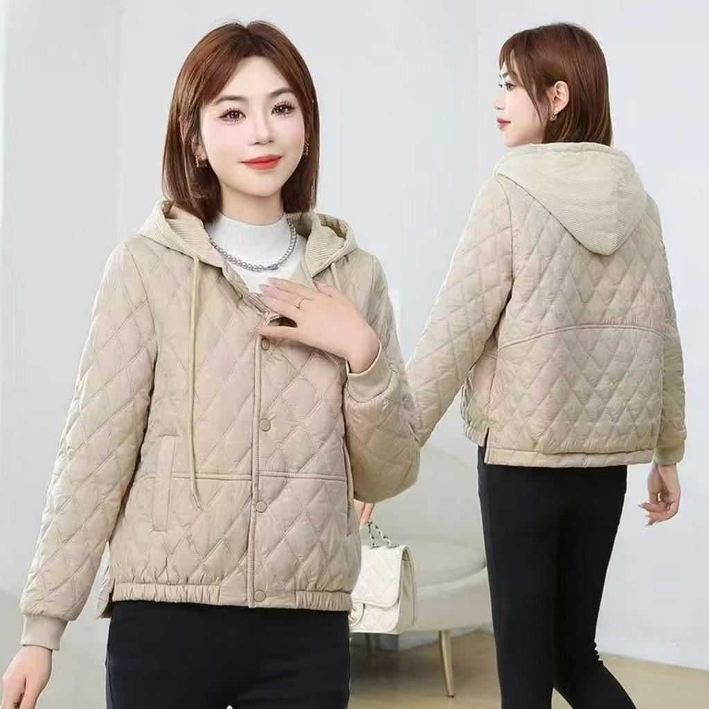 Kadın Kısa Kollu Sonbahar ve Kış Ceketi, Kapüşonlu Hafif Sıcak Ceket, Sade Kapitone Sıcak Hoodie, Günlük Sonbahar Dış Giyim