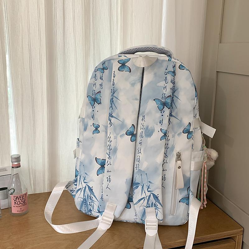 Schoolbag New High-value Fresh and Sweet National Style Literary Butterfly Backpack Junior High School Students Lightweight Large-capacity Backpack