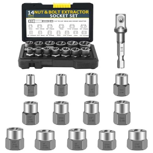 HYCDIYTS 14-Piece Nut Twister Socket Set, Broken Bolt Extractor, Extractor Socket, Bolt Remover Tool Set for Car Repair and Easy Furniture Assembly, R