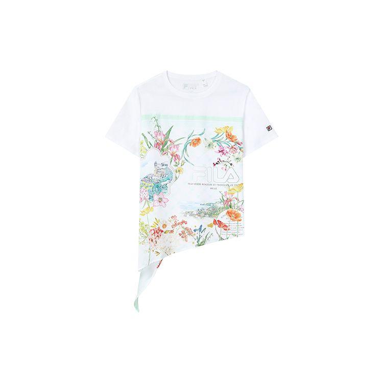 

FILA Floral Print Comfortable Loose Knit Short Sleeve T-Shirt Women Tops White F11W228117FWT S