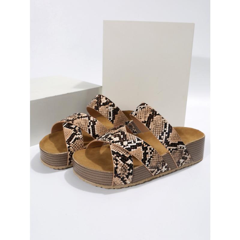 Fashion New Summer Women Sandals Sexy Open Toe Broad Band Crossover Slip-On Thick Platform Shoes Casual Flat Slippers Platform Sandals