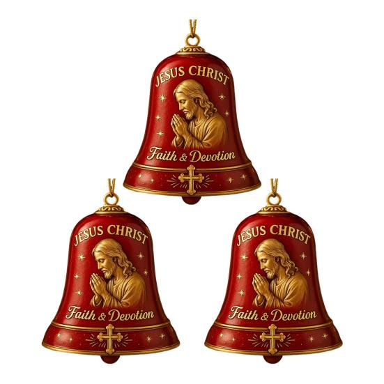 1/2/3Pcs Jesus Pray Commemorative Bell Ornament Christmas Tree Hanging Jesus Christ Faith Devotion Bell Decoration Holiday Party Pendant