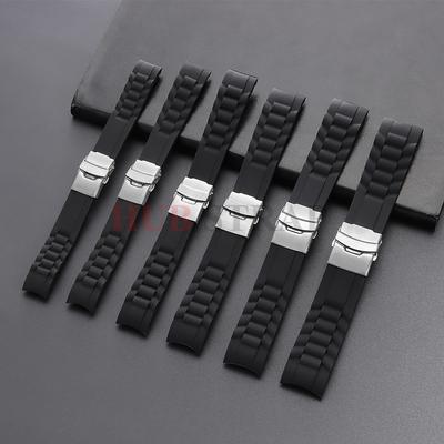 18mm 20mm 22mm 24mm 26mm Pasek z zakrzywionymi końcówkami Silikonowy pasek do zegarka Składane zapięcie Sportowa bransoletka na nadgarstek dla mężczyzn i kobiet Bransoletki zamienne