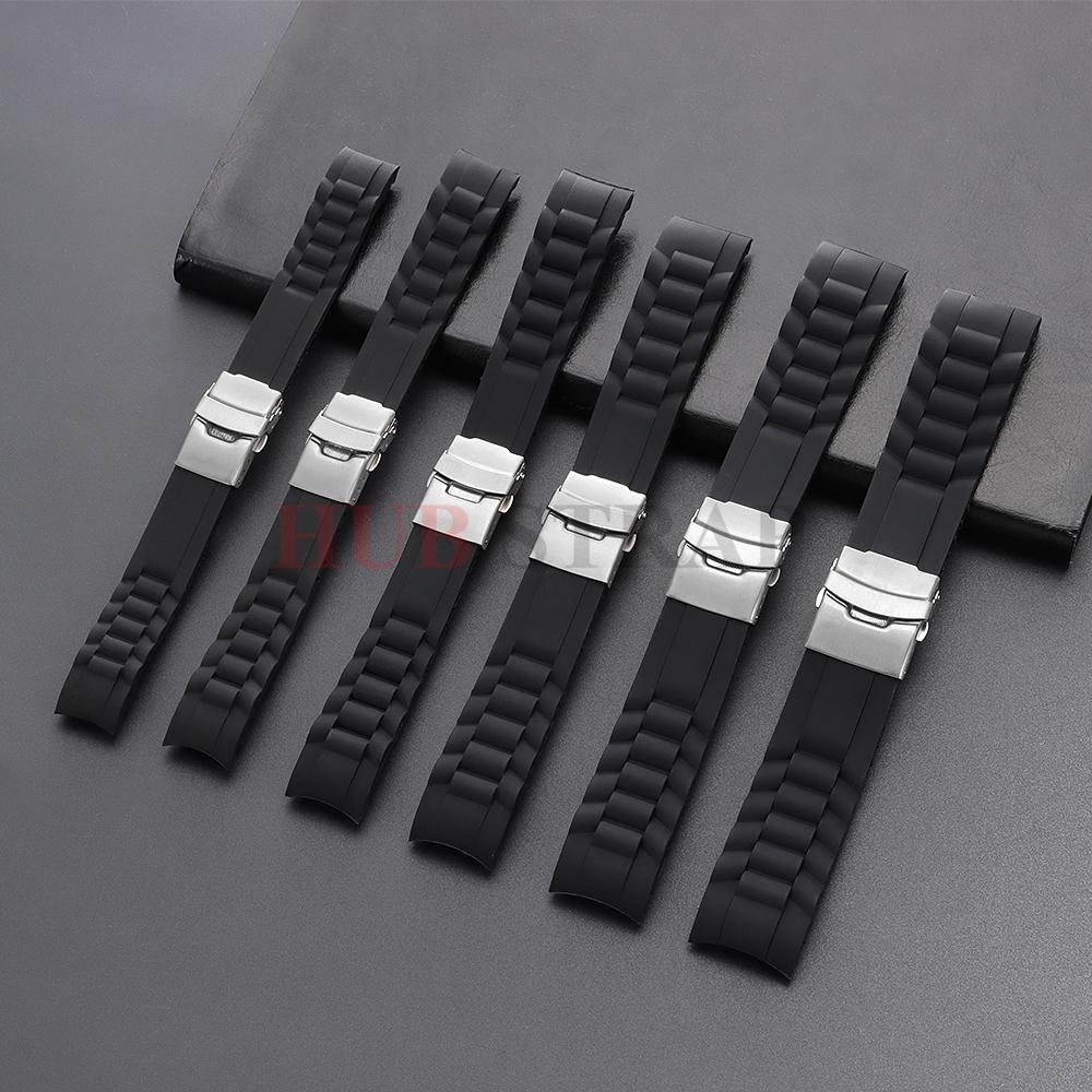 Silikonový řemínek na hodinky se zakřiveným koncem 18 mm 20 mm 22 mm 24 mm 26 mm, skládací přezka, sportovní náramek pro muže a ženy, náhradní náramky