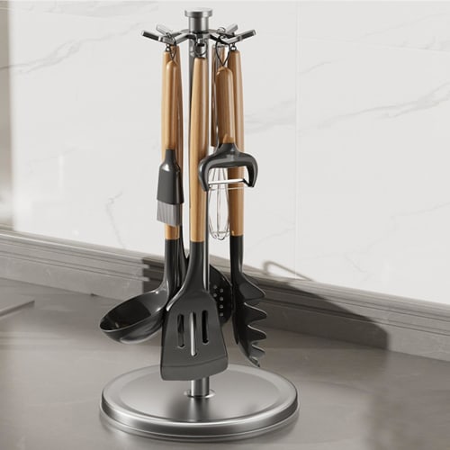 Countertop Rotating Utensil Holder | Kitchen Utensil Holder, Kitchen Tabletop Dish Organizer Holder, Spaghetti Server with Swivel Hook