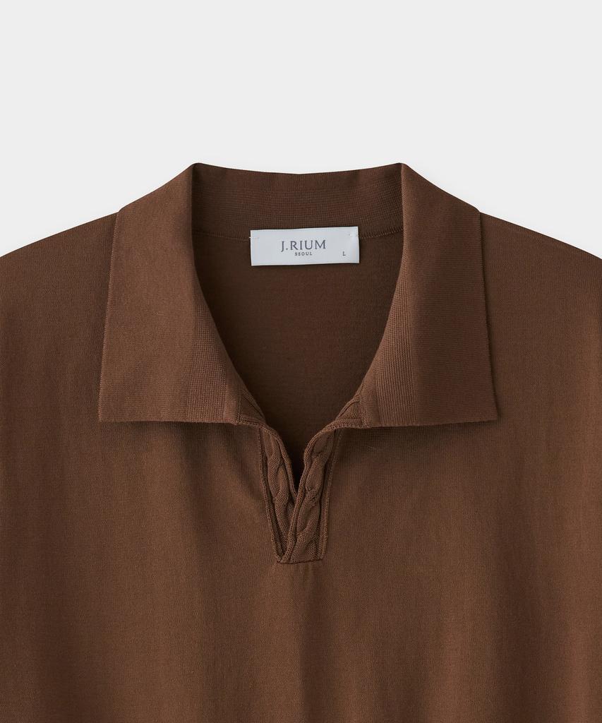 Jeilium Cotton Summer Essential Cable Polo Neck Dark Brown (Dry Touch)