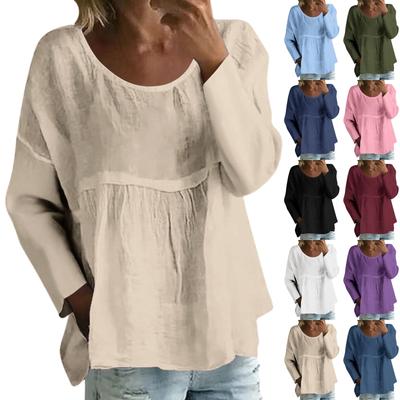 Dames Casual Mode Losse Ronde Hals Bloemenprint Lange Mouw Top