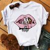 Women Summer T-shirt Red Lips Love Print White Crew Neck Short Sleeve T Shirts Casual Top For Girls