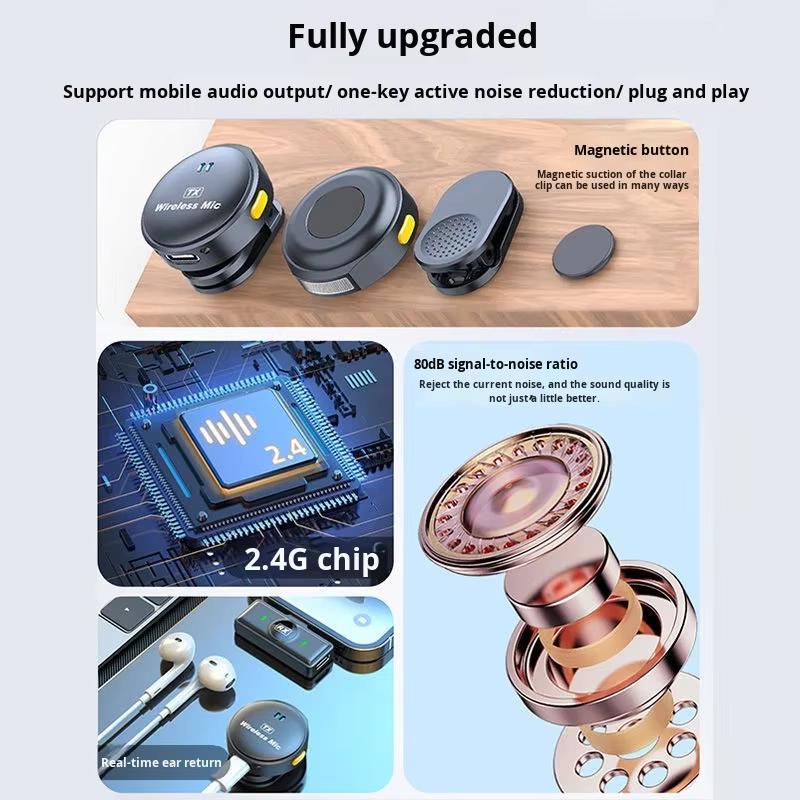 Q8 Wireless Lavalier Microphone Cardioid Type C Lightning Mini Lapel Neck Mic for Cell Phone Light-Weight with Charging Case
