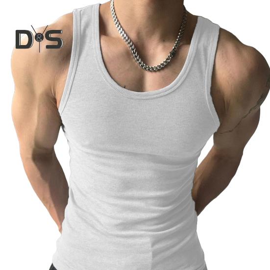 Letní Pánská vesta O Neck Slim Fit Elastická Jednobarevná Tílko bez rukávů Odsávání potu Fitness Gym Streetwear Tričko