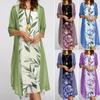 1 zestaw Office Lady Cardigan Dress Bamboo Leaves Large Hem Summer Vintage Elegancki zestaw sukienek na imprezę