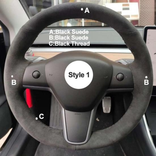 DIY Hand Sewing Car Steering Wheel Cover Suede For Tesla Model 3 2017 2018