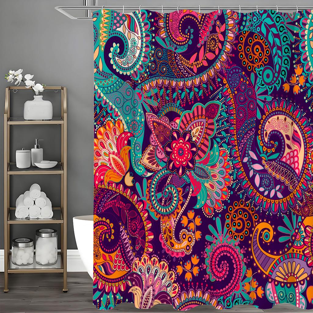 1PC Bohemian Floral Shower Curtain, Bath Curtain,Waterproof Polyester Fabric Gardon Shower Curtains,Bathroom Decor,Mandala Showe