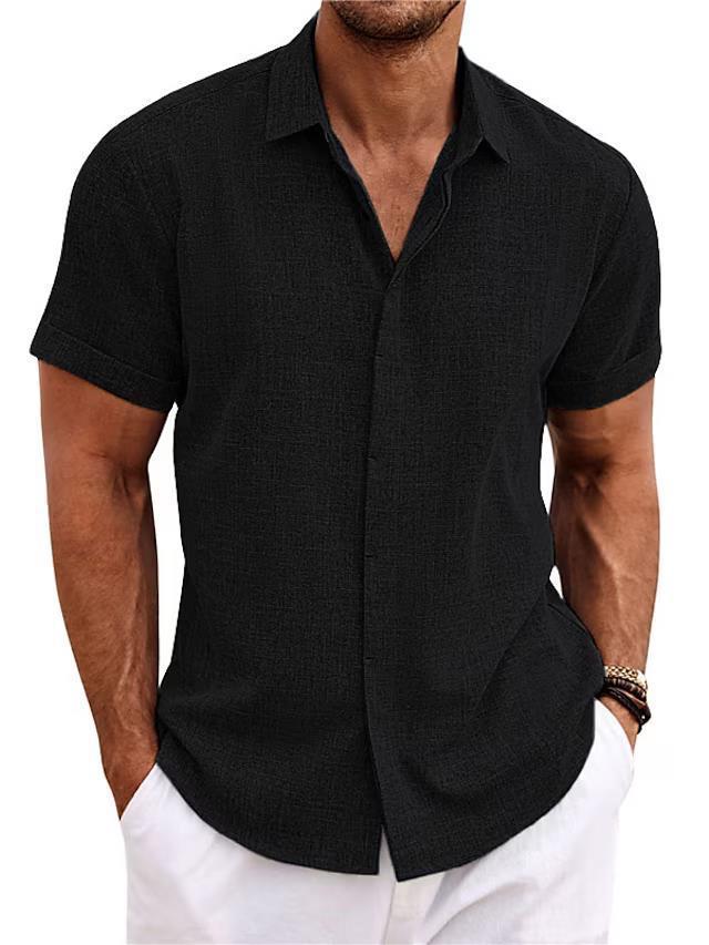 

Men s Solid Color Polyester Short-Sleeve Beach Shirt - Plus Size Loose Fit M чёрный