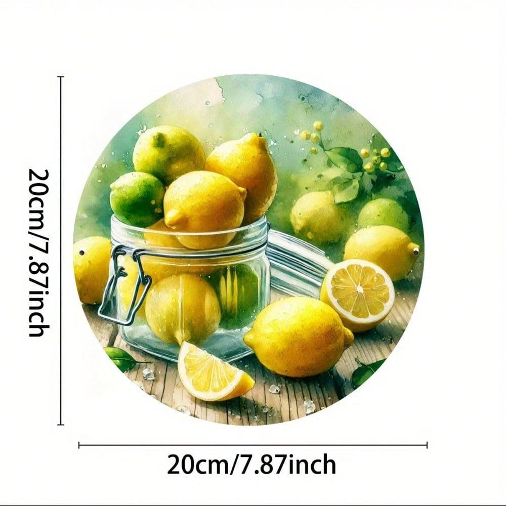Round Lemon Vase Metal Sign Rust Proof Kitchen Wall Art Decor