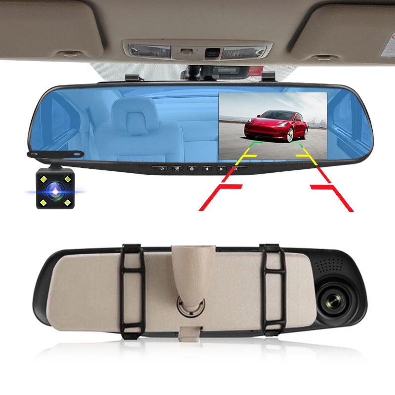 Dash Camera Car Dvr Mirror FHD 1080P 4.3 Inch Dual Len With Rear View Camera Auto Video Recorder