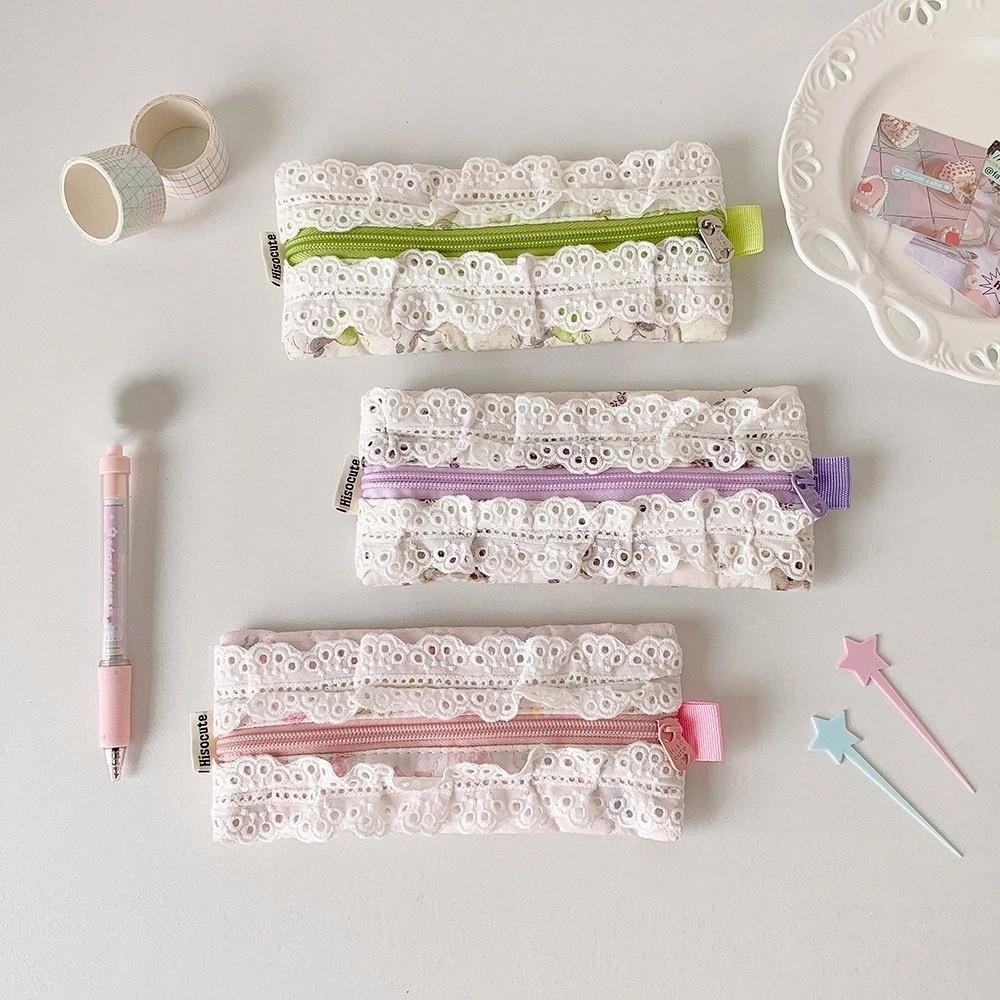 Desktop Storage Bow Stationery Bag Sweet Lace Bow Pencil Pouch Korean Style Pencil Case  Office