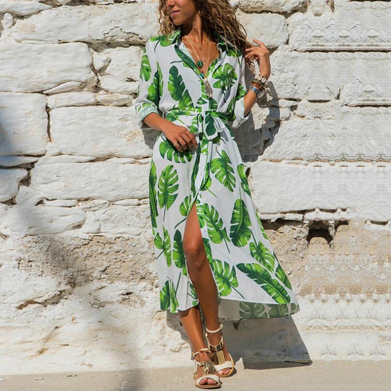 Women's Long-sleeved Printed Single-breasted Dress with Slimming Temperament
