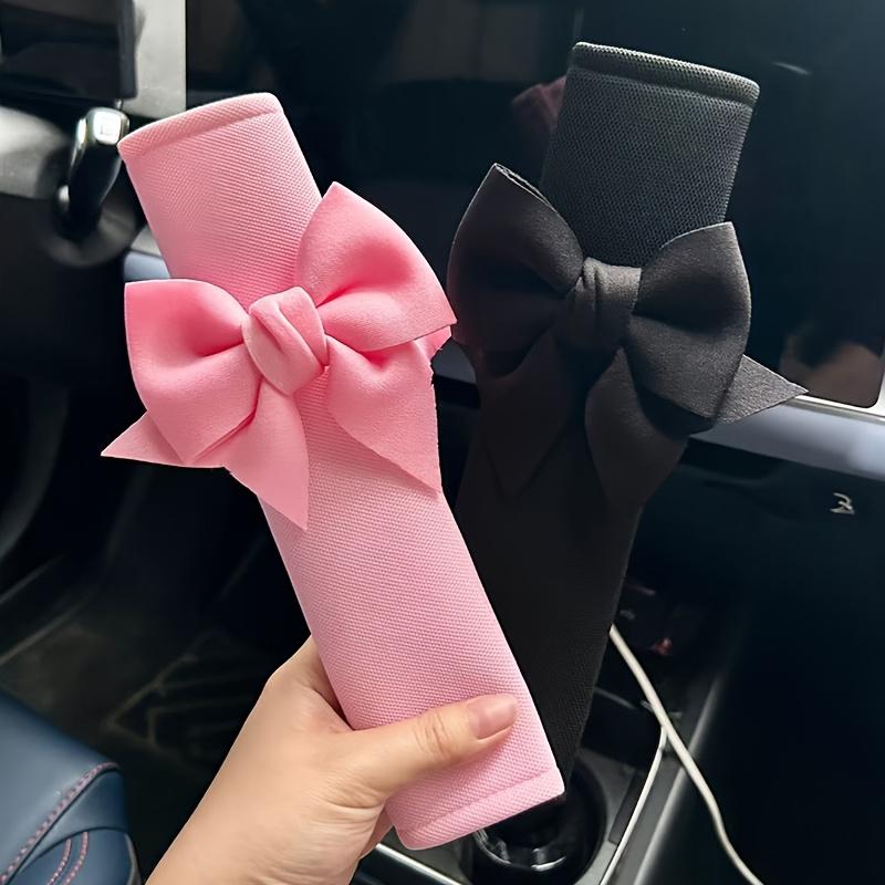 2Pcs Solid Color Bow Ice Silk Shoulder Pads Car Seat Belt Protective Cover Car Anti-strangle Anti-skid Pad Shoulder Cover Car Decoration Accessories