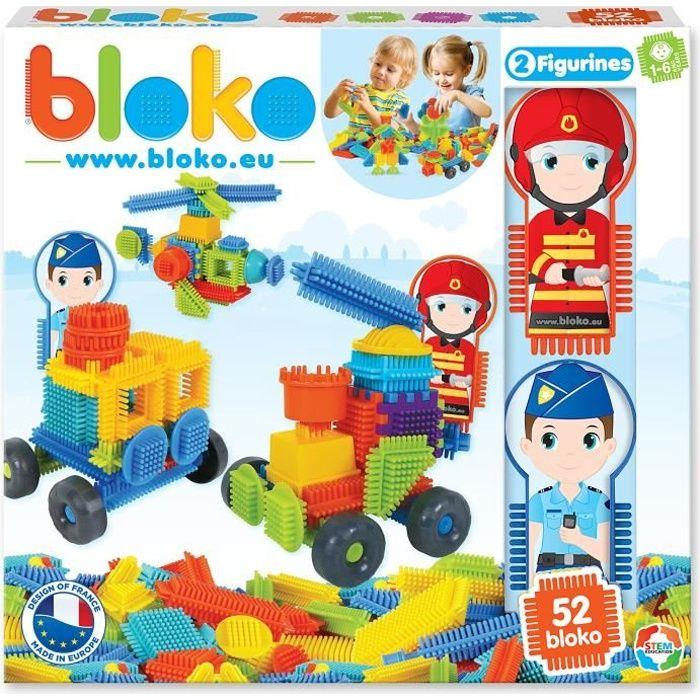 Jeu d’assemblage – BLOKO – Coffret de 50 BLOKO et 2 figurines Policier &amp; Pompier – Dès 12 mois – Fabriqué en Europe