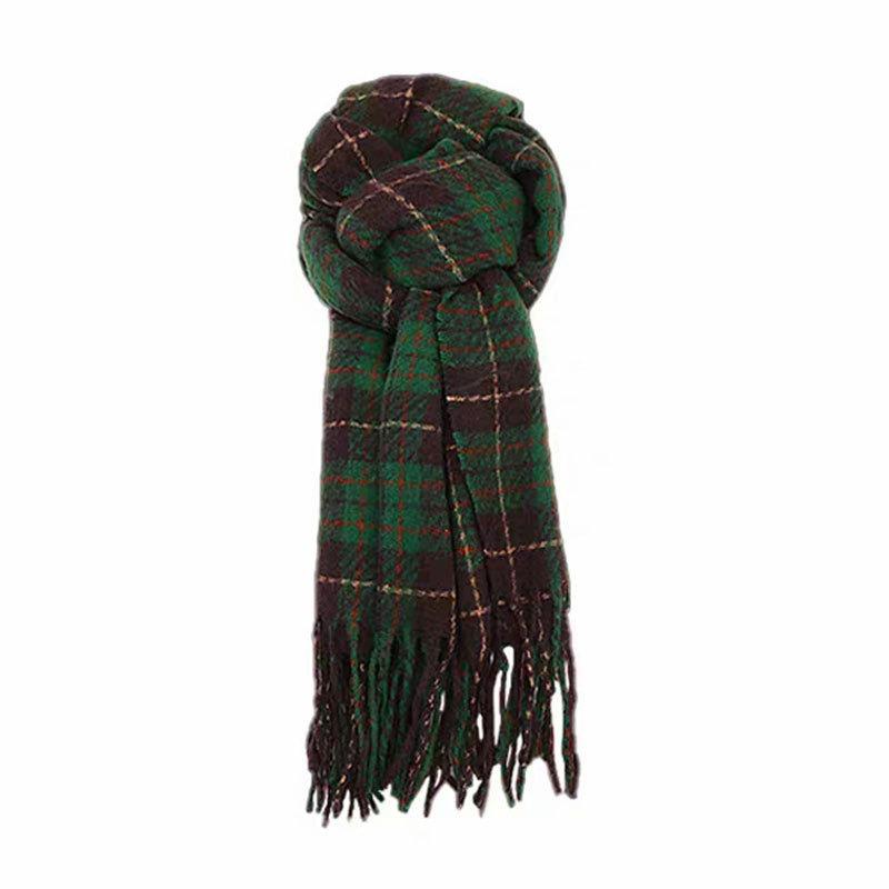 Autumn and winter khaki plaid scarf commuter ladies scarf long shawl dual-purpose Christmas wind