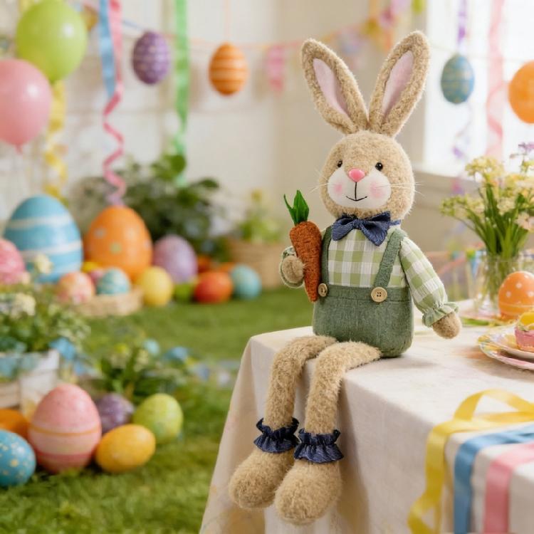 Sturdy Long Leg Sitting Easter Rabbit Plush Desktop Decoration Creative Party Display Ornament for Safe Use