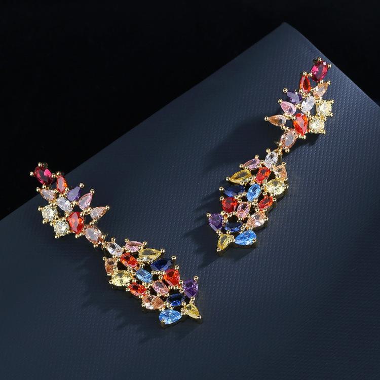 Zircon Earrings Colored Flower Long Fringed Heavy Industry Luxury Temperament Personality Exaggerated Earrings