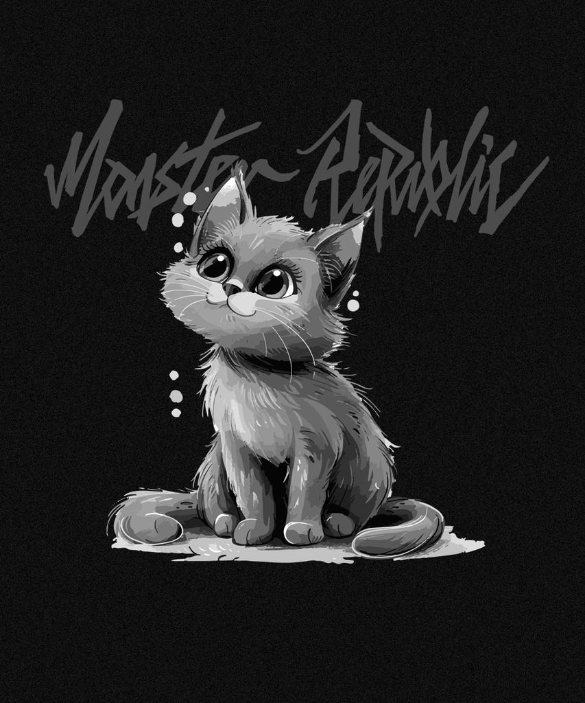 MONSTER REPUBLIC Famous Cat Ash Grey T-Shirt Black