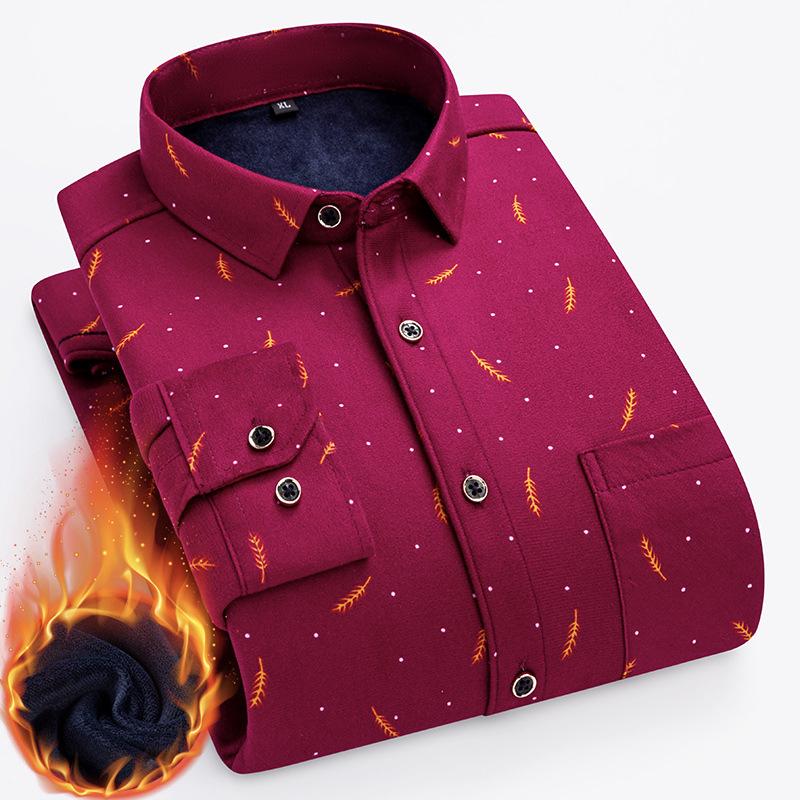 Men s Festive Red Plaid Fleece Lined Shirt 3XL