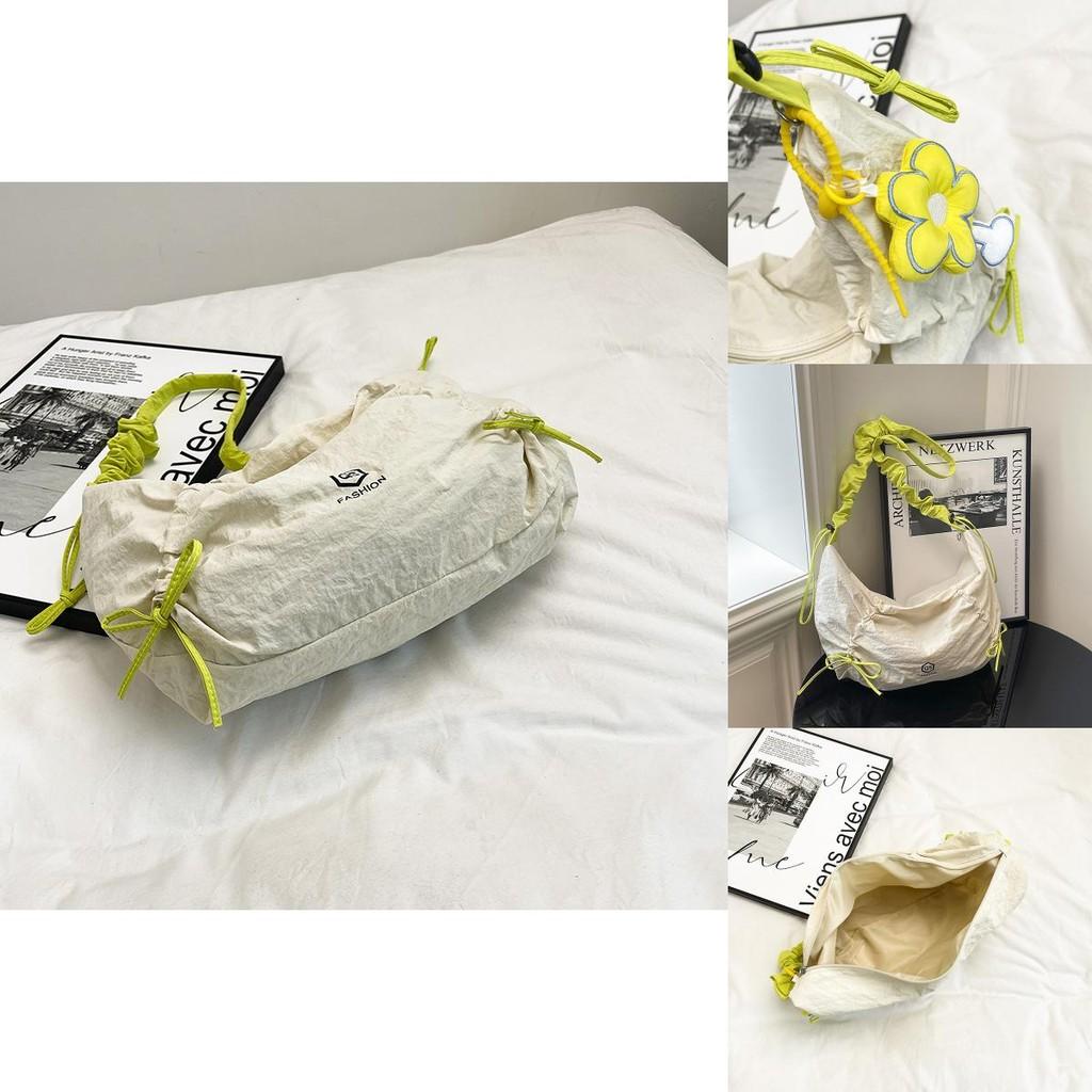 Nylon Zipper Closure Duffle Bag For Women With Wrinkled Shoulder Straps And Letter Prints