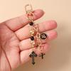 Fashion Gothic Black Cross Keychain Handmade Beaded Key Ring Pendant for Women Girls Handbag Decor DIY Key Chain Jewelry Gift