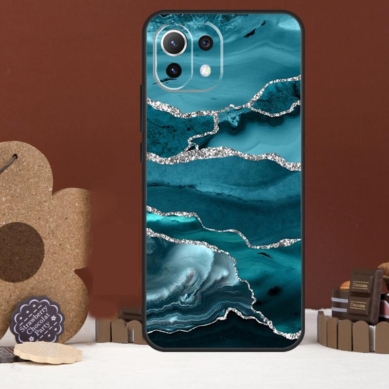 

Teal Blue Gold Agate Marble Case For Xiaomi 15 14 Ultra 13T 14T 15T 17 Pro Max POCO X7 Pro X5 X6 F5 F6 F7 F8 Ultra Cover POCO X5 Pro