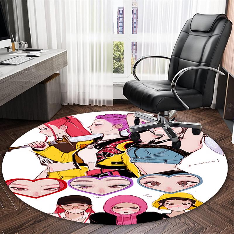 1pc KPop Demon Hunters28 Print Round Carpet Chair Round Carpet Suitable for Bedroom Living Room Home Decorative Carpet