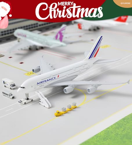 QIYUMOKE A380 France 1/300 Diecast Metal Airplane Model - A380 Sky Jumbo A380 Model Airplane with Stand (7.5" Long) for Aviation Enthusiast Gift or Di