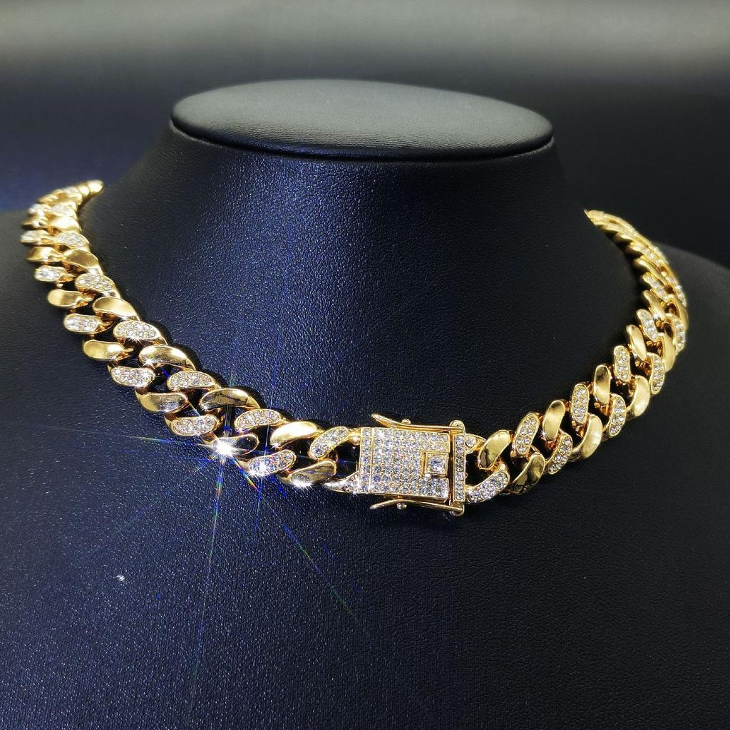 12mm Interval Zircon Cuban Chain Necklace Men and Women European and American Hip-hop Chain