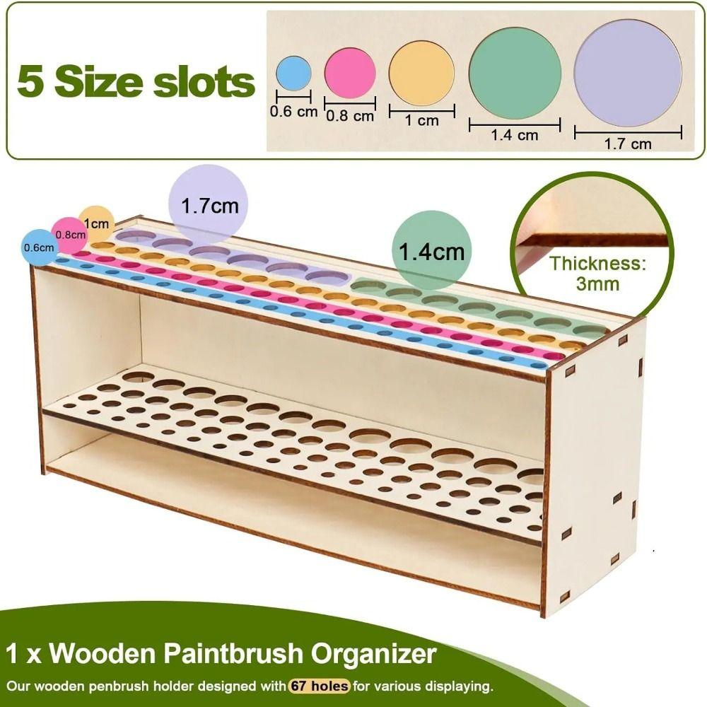Wooden Frame Paint Brush Holder 67 Holes Cosmetic Brushes Shelf Paint Brushes