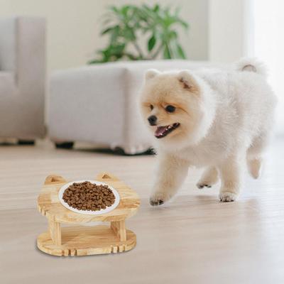 Tilted Cat Feeding Bowls Elevated Non-Slip Pet Feeding Dishes With Wood Stand Raised Tilted Cat Feeder For Indoor Household