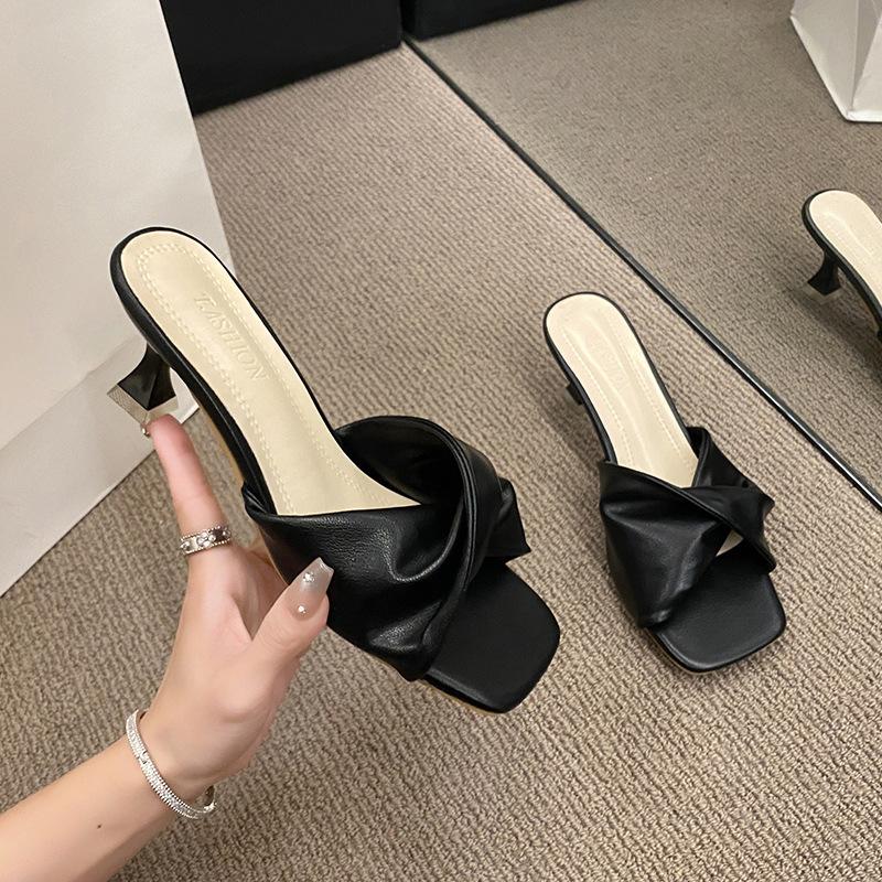 Mules Talon Bas Style Français pour Femmes, Sandales à Enfiler à Talon Bas Stiletto à Une Bride, Sandales Élégantes pour Fête en Plein Air
