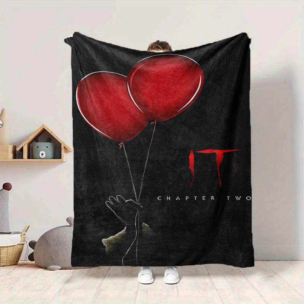1pc It "Clown" Flannel Throw Blanket - HD Printed Lightweight Soft Warm All-Season Blanket for Sofa, Bed, Travel, Camping 012