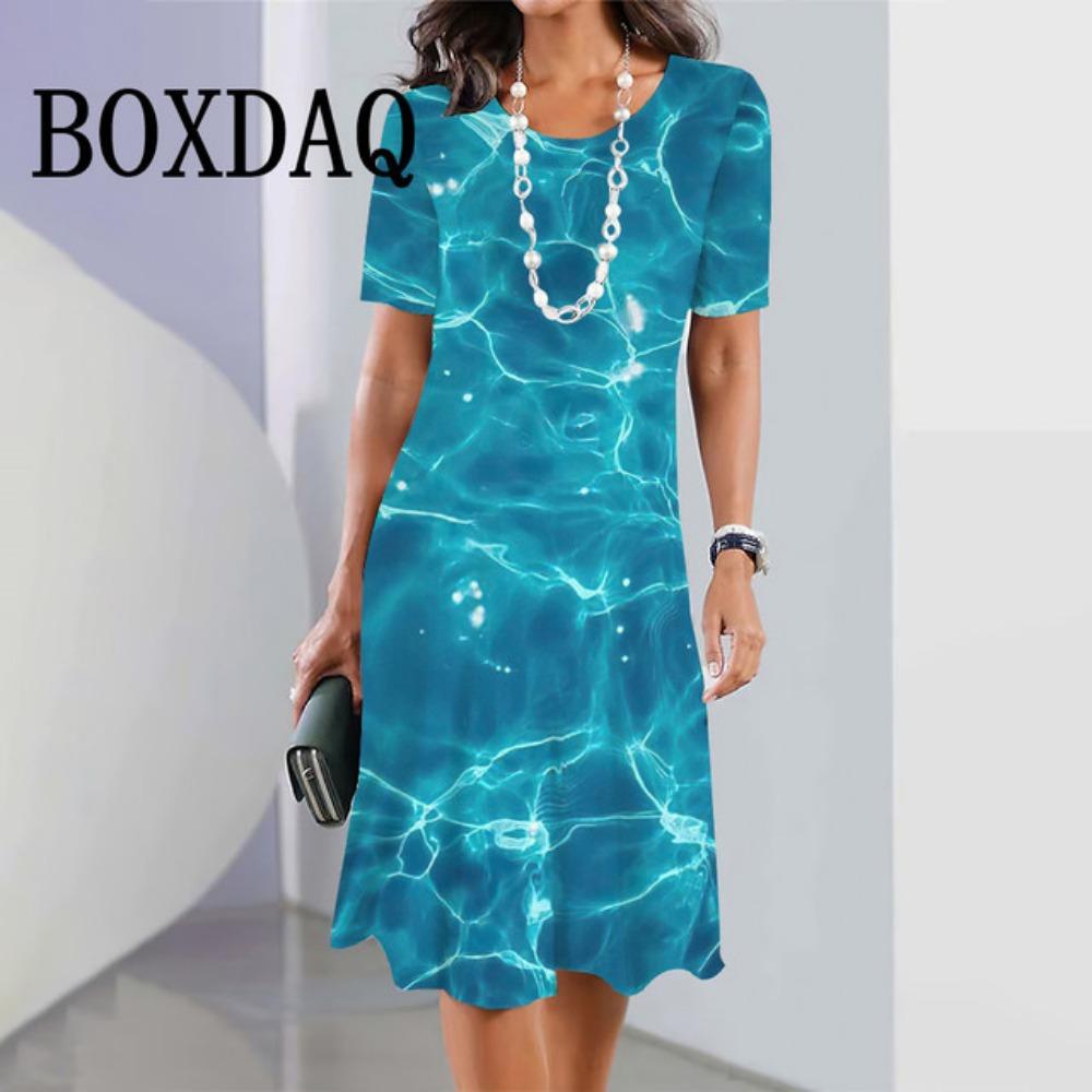 Sommer Geschwungenes Gestreiftes Kleid Damen Kurzarm Rundhals Tägliche Kleidung Lässiges Minikleid Elegante Partykleider Vestidos 2025 Neu