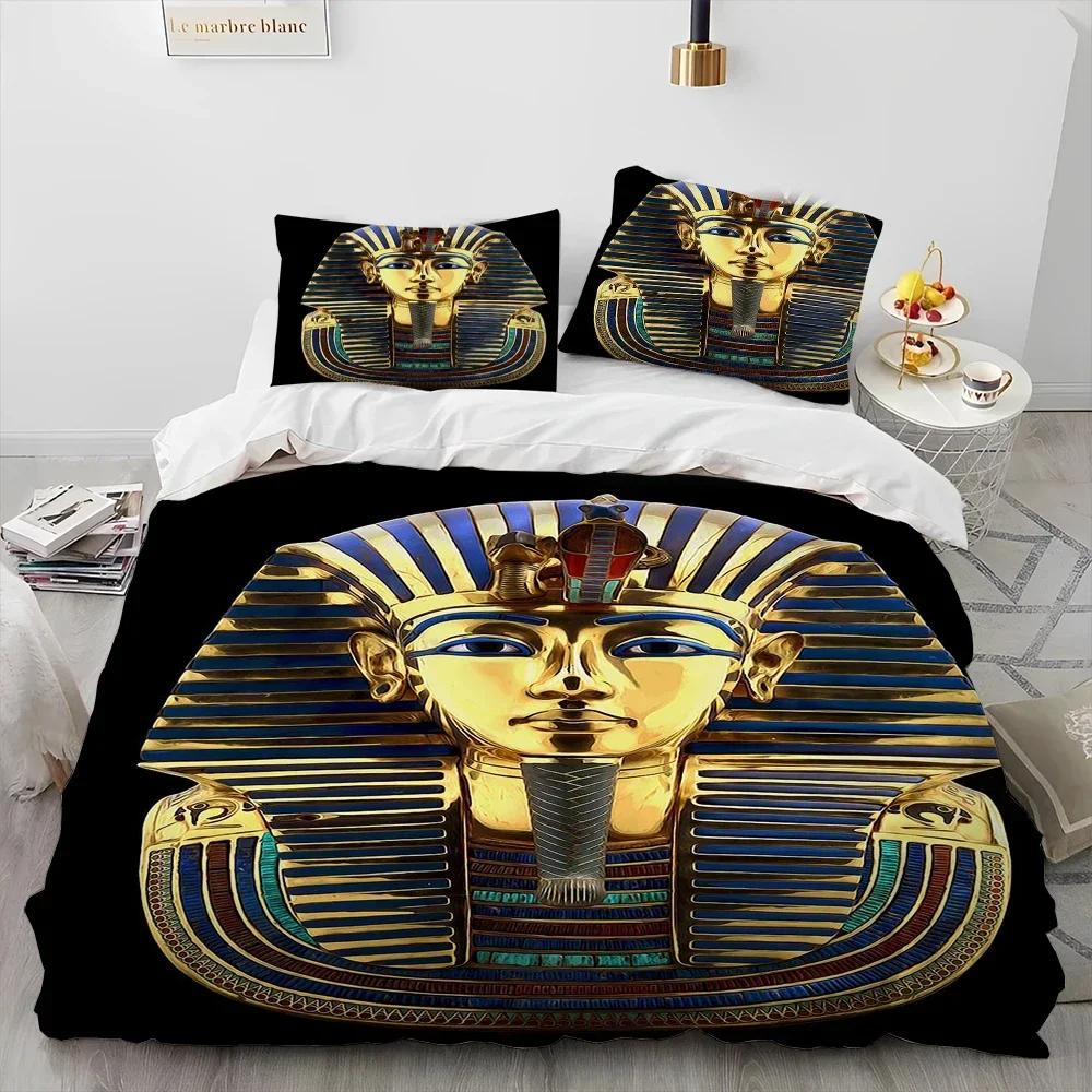 Egyptian Mythology Pharaoh Hieroglyphics Comfortable Duvet Cover Pillowcase Bedding Set Children Bedroom Decoration Home Textile