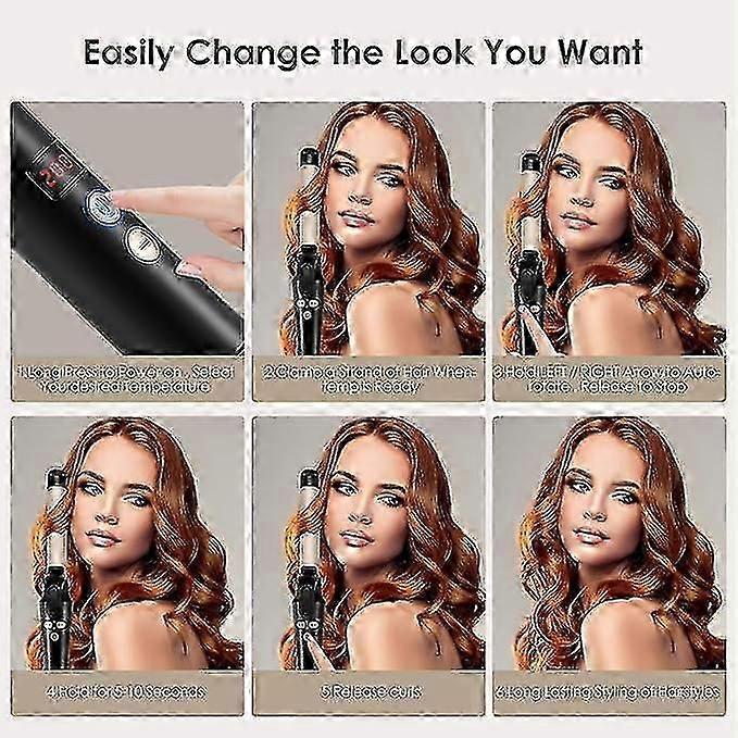 360 Rotating Automatic Hair Curler, 25mm Curling Iron with LCD Display, Adjustable Heat Setting 100-220C, Titanium Curling Iron, Rotating Hair Curler